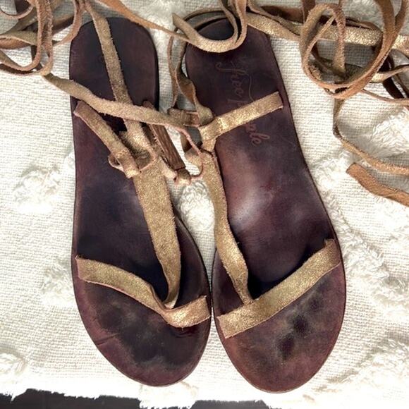 Free People Dahlia Lace Up Metallic Leather Gladiator Sandals Size 9.5 - Picture 12 of 13
